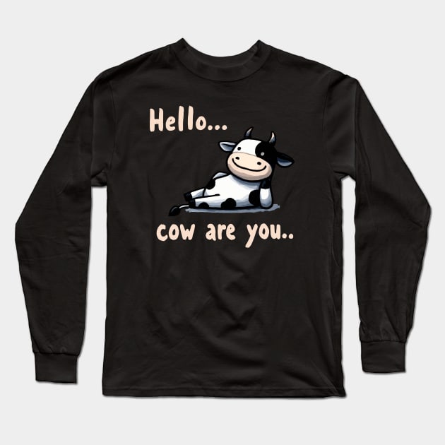 How are you Happy Cow Long Sleeve T-Shirt by DoodleDashDesigns